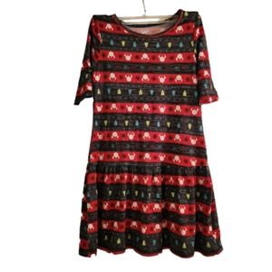 DISNEY GIRLS FIT AND FLARE HALF SLEEVE DRESS SZ MEDIUM MINNIE MOUSE CHIRSTMAS